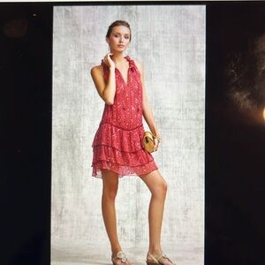 Poupette St Barth Elise Silk Dress - Rosy floral print, tiered ruffled skirt.